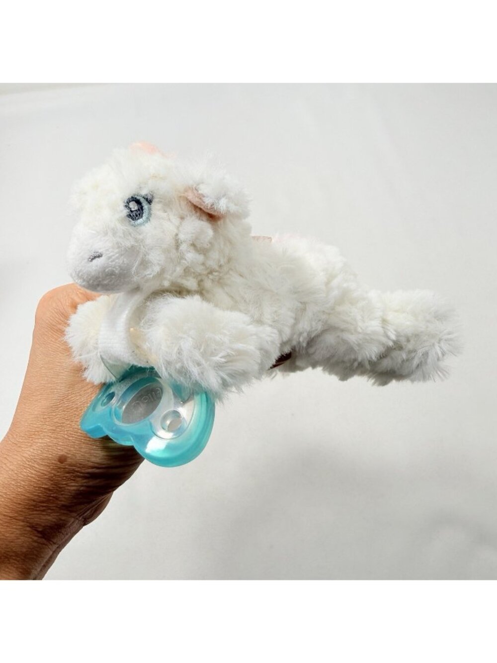 Raz Baby Pacifier Unicorn Lamb Paci Plush Plushies Toy Teal White Holder Mouth